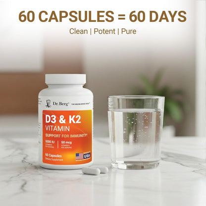 美國Dr. Berg 維生素D3 5000 IU +K2，D3 & K2 Vitamin，60粒膠囊