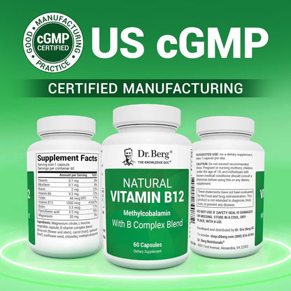 美國Dr. Berg 天然維生素B12 1000 mg 含B群維生素 Natural Vitamin B12，60粒膠囊