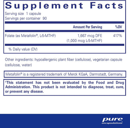 美國Pure Encapsulations 天然活性葉酸 1000mcg  Folate 1000   90 粒 膠囊