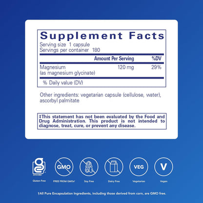 美國Pure Encapsulations  甘氨酸鎂 Magnesium Glycinate，180粒 膠囊