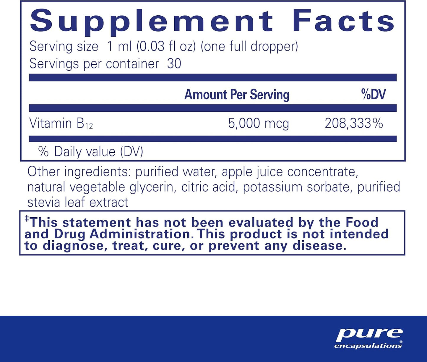 美國Pure Encapsulations 活性維生素B12 5,000 甲鈷胺 液體  B12 5,000 Liquid  1 液體盎司