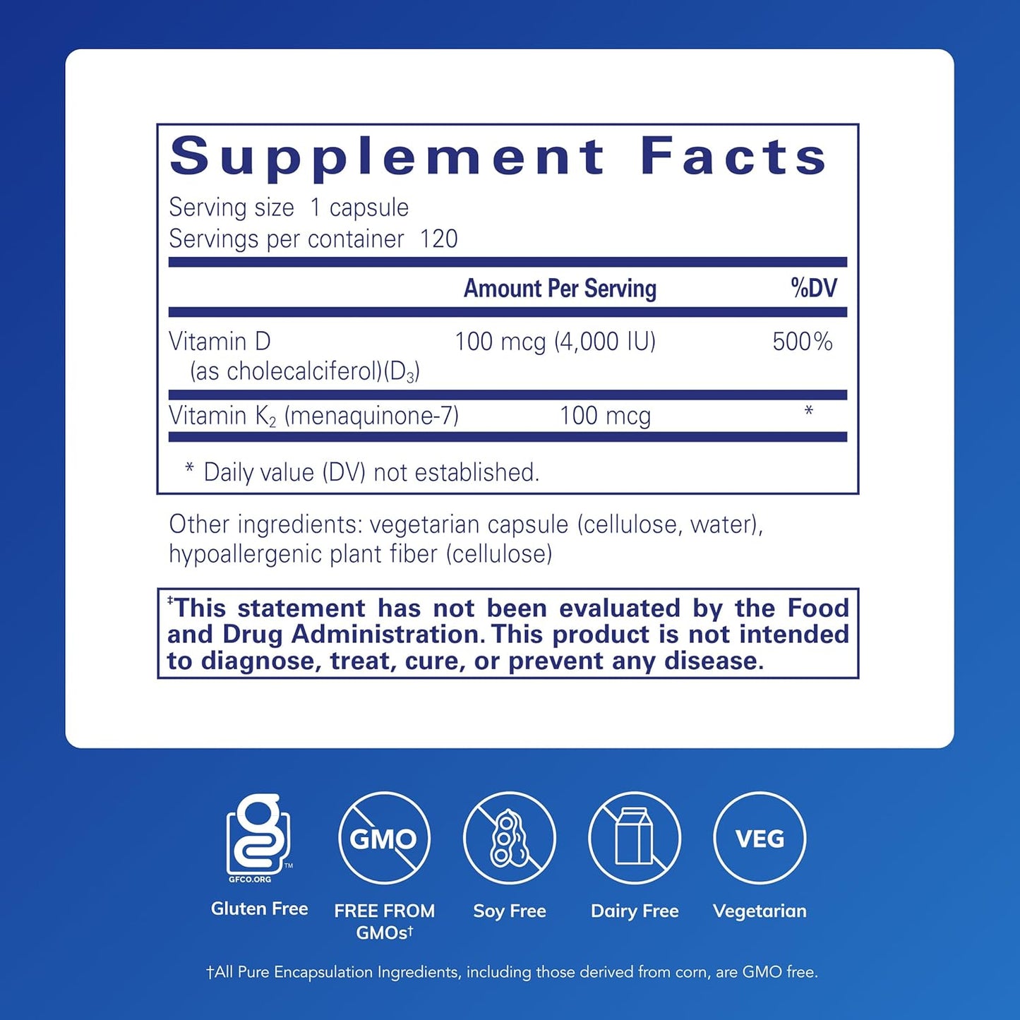 美國Pure Encapsulations  維他命D3 & K2 Vitamin D3 & K2，120 粒 膠囊