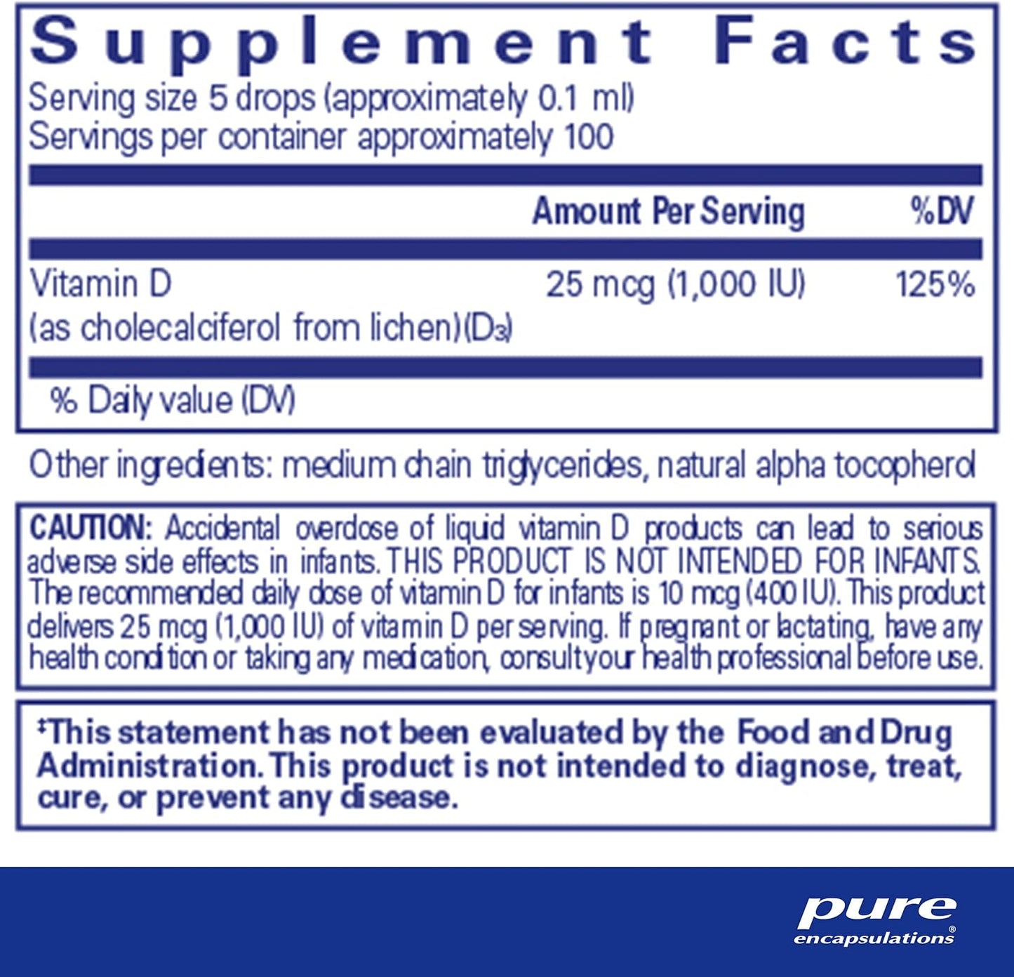 美國Pure Encapsulations  維生素 D3(素食）液體  Vitamin D3 (Vegan) Liquid   0.3 液體盎司 10 mL
