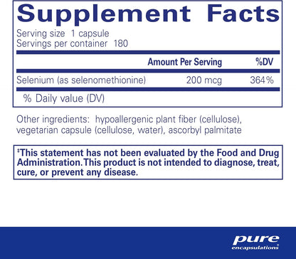 美國Pure Encapsulations L-硒代蛋氨酸 200 mcg Selenium (selenomethionine)  180粒 膠囊