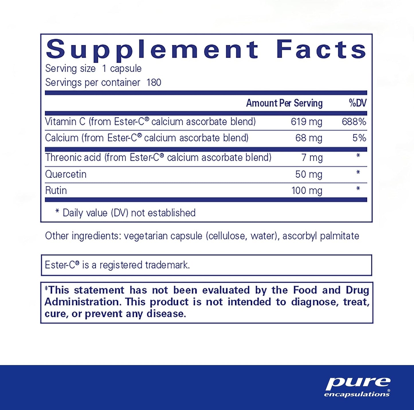美國Pure Encapsulations 酯化維生素 C+ 類黃酮 Ester-C & Flavonoids 180粒 膠囊