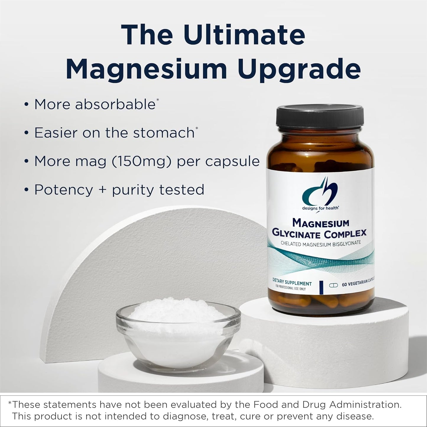 美國Designs for Health 甘氨酸鎂 Magnesium Glycinate Complex，120 粒素食膠囊