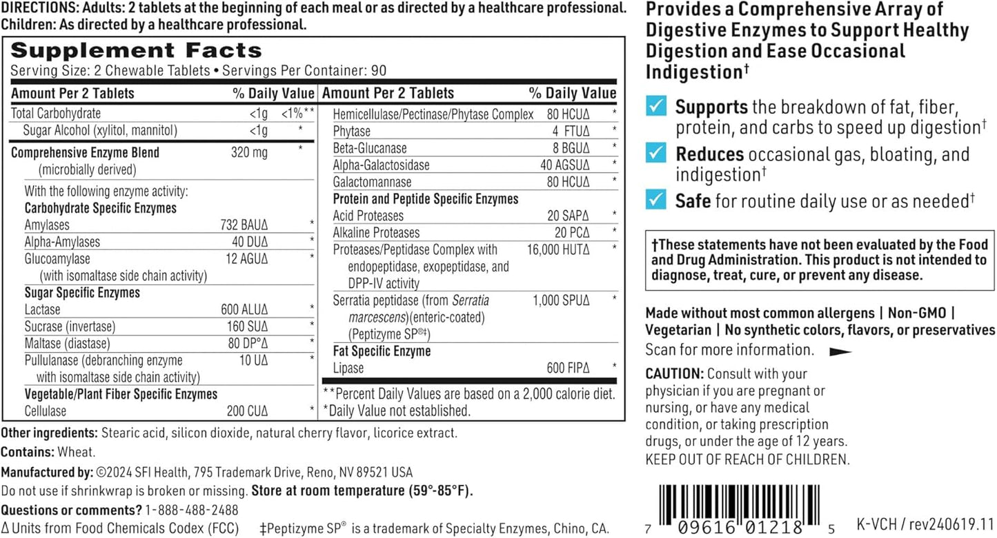 美國Klaire Labs/SFI Health 兒童成人消化酶酵素 Vital-Zymes Chewable，180 片咀嚼片