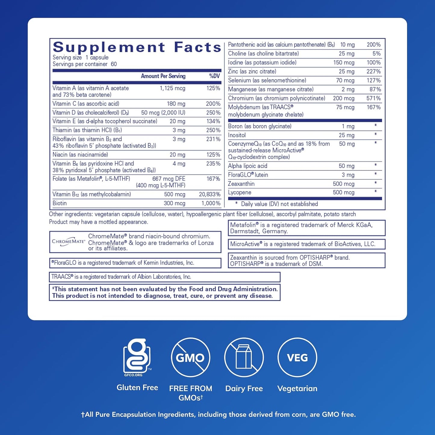 美國Pure Encapsulations 多種維生素 O.N.E. Multivitamin，60粒 膠囊