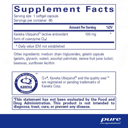 美國Pure Encapsulations 泛醇輔酶 100 mg  Ubiquinol-QH 100 - 60 粒 軟膠囊